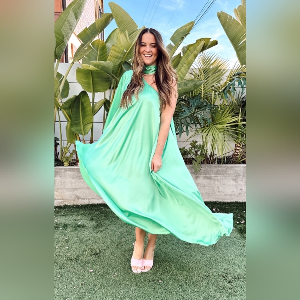 Show Me Your MuMu Vibrant Green Satin One-Shoulder Dress